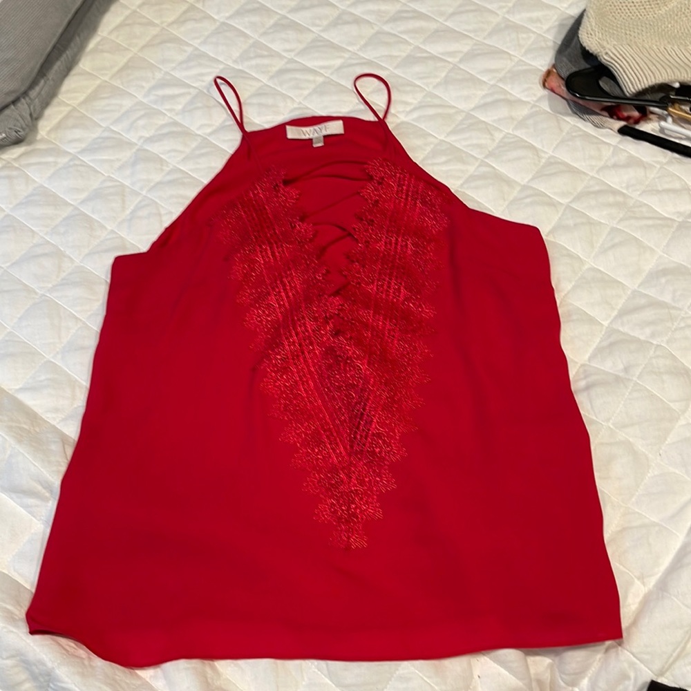 Red deep v lace tank